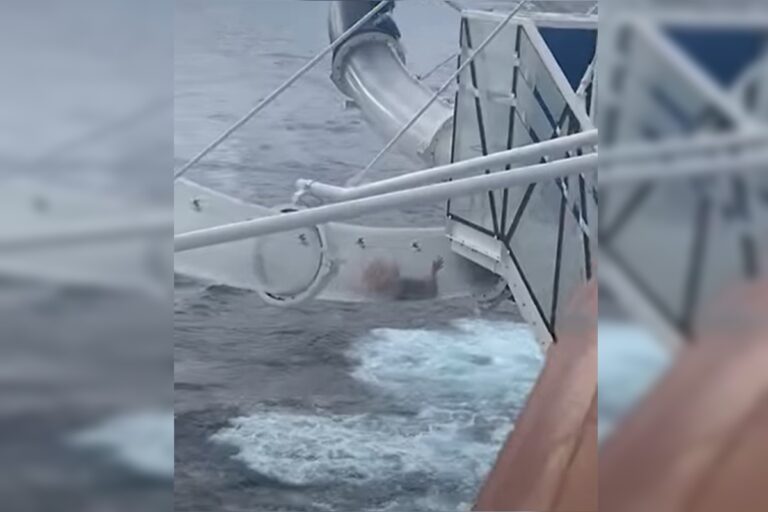 Passageira de cruzeiro fica presa em toboágua. Vídeo